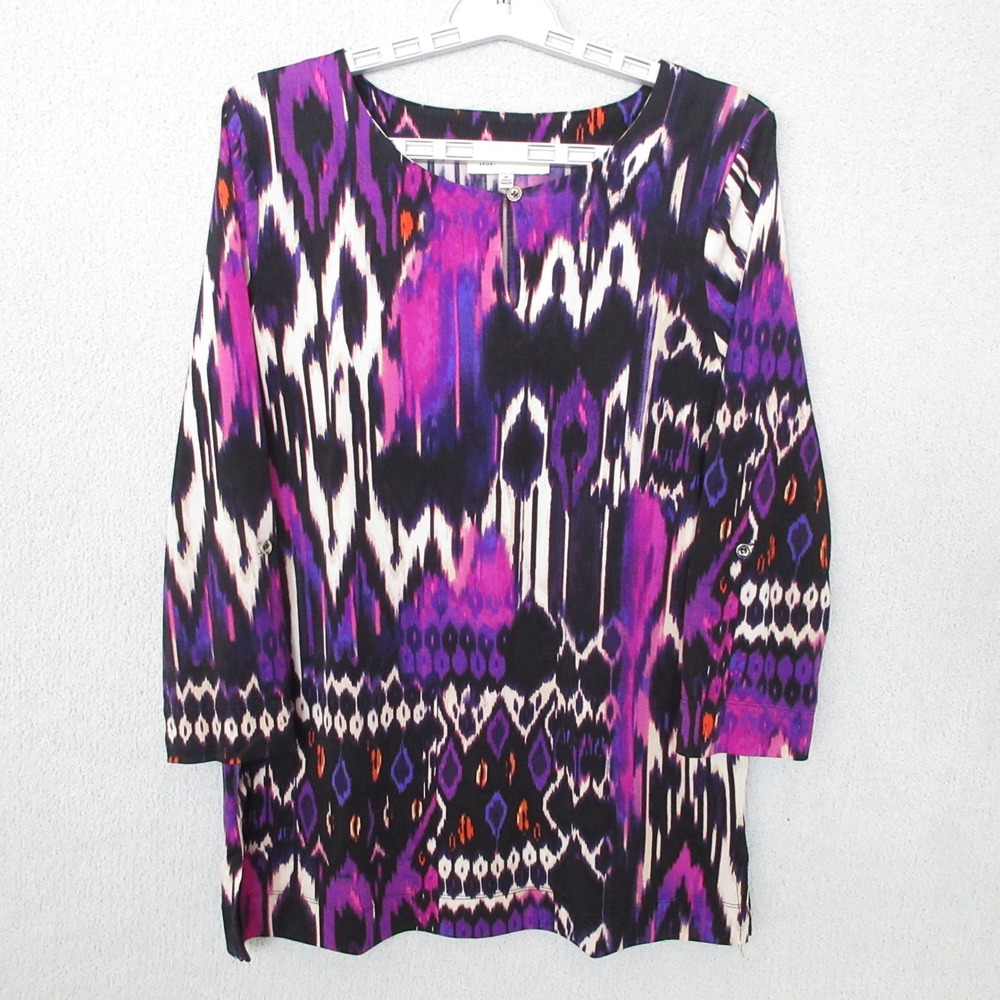 Jones New York Sport Purple Ikat‎ Print 3/4 Sleeve Tunic Top - Size M